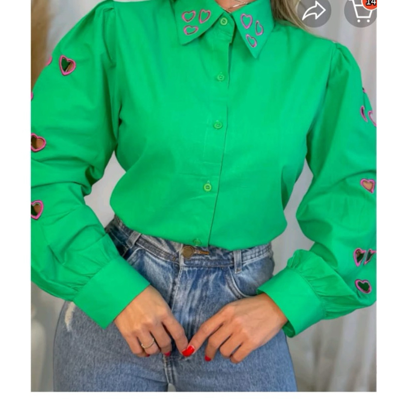 camisa feminina bordada algodão M G e GG