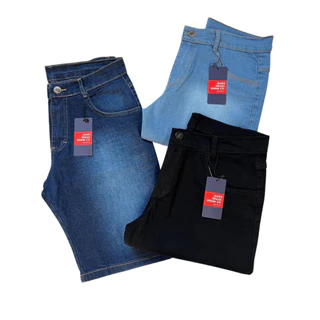 kit 3 Bermuda Jeans Masculina Elastano