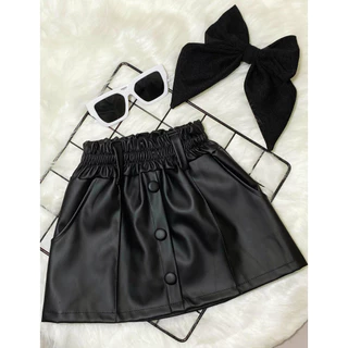 Saia Infantil Botão Menina Bloguerinha Couro fake Fashion Verão Inverno Momento