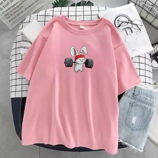 Camiseta De Algodão Over Treino Coelho Academia Fofo Algodão
