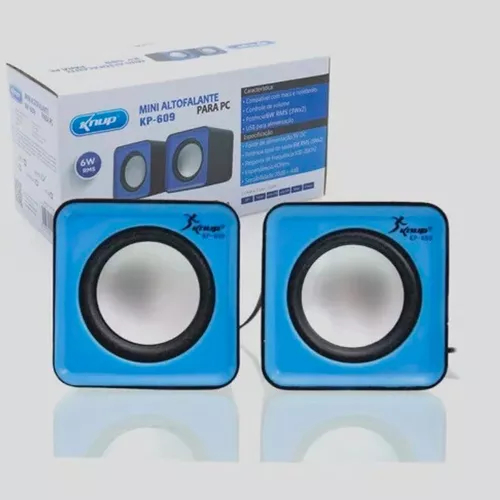 Caixa de Som 6W Rms Real Auto Falante Estéreo P2 Usb Pc Computador Notebook Cor Azul Portátil