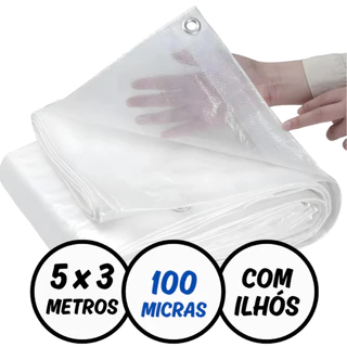 Lona Plástica Impermeável 5 x 3 Metros Transparente com Ilhós Reforçados Multiuso