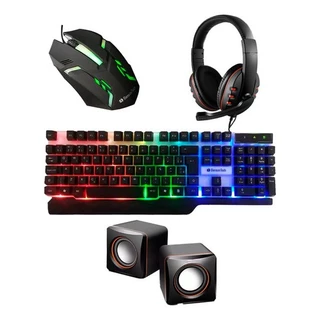 Kit Gamer Teclado Mouse Headset Semi Mecânico P/ Pc Notebook P2 Usb RGB Completo Preto