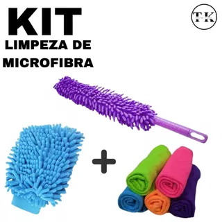 Kit de Limpeza de Microfibra Com Luva + Panos + Espanador