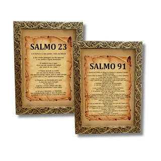 Kit 2 Quadro Salmo 91 e 23 Bíblico Moldura Com Vidro