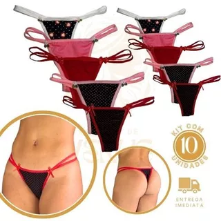 10 calcinhas Kit Fio dental feminina Tam Único Forro 100% Algodão Confortável Varias estampas
