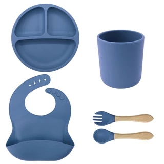 5 PCS/kit Conjunto Talheres do Bebê Prato De Jantar De Silicone Para Bebês Com Tigela De ventosa