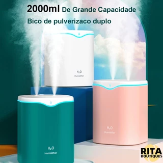 Umidificador De Ar E Aromatizador Grande 2000ml Com Bico Duplo Difusor De Ambiente Elétrico LED 2L