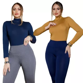 Kit 4 Cacharrel Feminina Gola Alta Segunda Pele Manga Longa