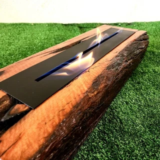 Lareira Ecologica Rústica Grande 50cm Feita de Madeira De Demolição Queimador 40cm aço carbono