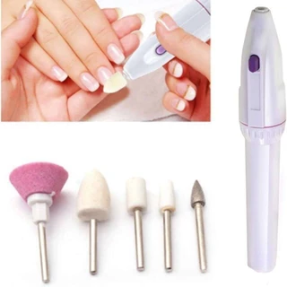 Kit Lixa de Unha a Pilha - 5 Peças Lixadeira Elétrica Unhas C/brocas Sem Fio A Pilha Portátil Manicure Pedicure