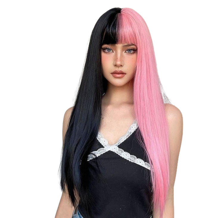 PERUCA LISA ONDULADA DUAS CORES ROSA E PRETO | Shopee Brasil