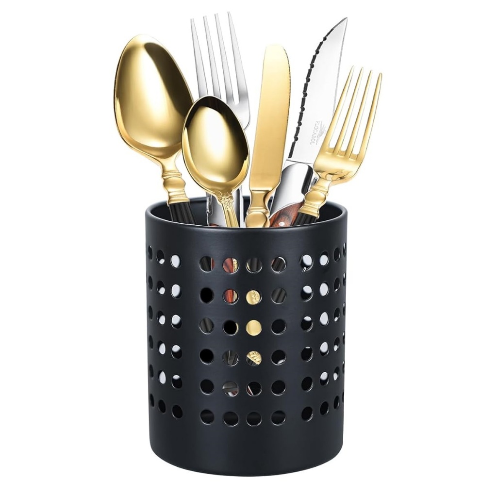 Escorredor De Talheres Em Inox Preto Redondo Clink Porta Talheres 9,5cmx12cm
