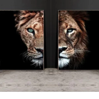 Quadro Decorativos Leão Leoa Casal 110x80