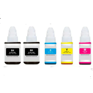 Kit 5 Tintas G190 para Canon impressoras G1100, G1110, G2100, G2110, G3100, G3102, G3110, G3111, G4100, G4110, G4111...
