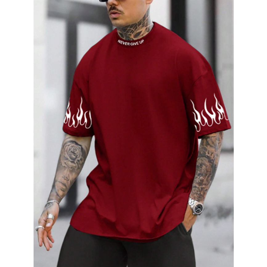 Camiseta Oversized Never Give Up StreetWear Fogo Chama Style