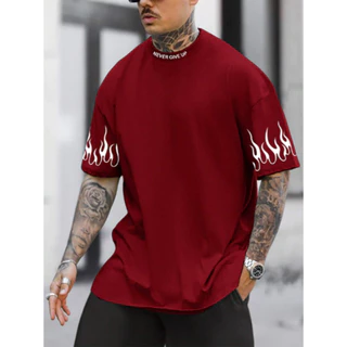 Camiseta Oversized Never Give Up StreetWear Fogo Chama Style