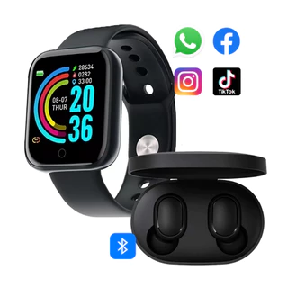 Kit Relógio Digital Smartwatch D20 Masculino Feminino com Fone sem Fio Presente
