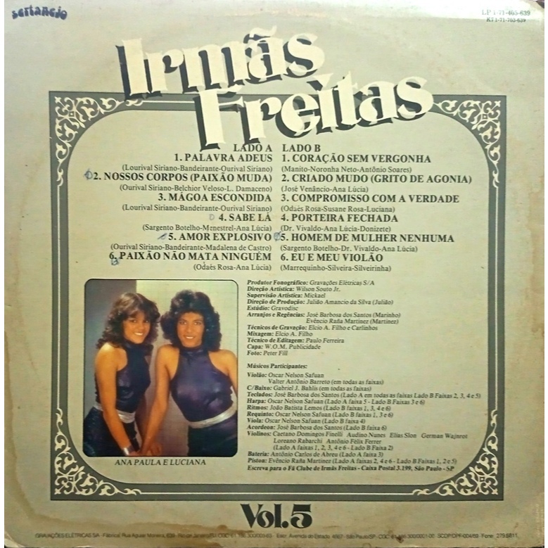 LP IRMÃS FREITAS - VOLUME 5 – GRAVADORA CONTINENTAL 1984 | Shopee