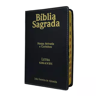 Bíblias Cristã Letra Gigante Capa Luxo Flexível Cor Preta Arc Com Harpa e Índice PPM Para Homem