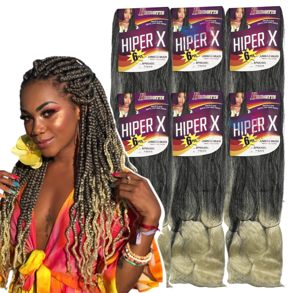 Kit 6 Pacotes Cabelo Jumbo Jumbão Tranças Box Braid Hiper X | Shopee Brasil