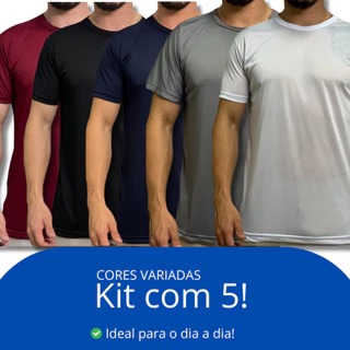 kit 5 camisas dry fit academia básicas lisas masculinas 100% poliéster