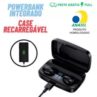 FONE SEM FIO BLUETOOTH COM POWERBANK INTEGRADO E CASE RECARREGÁVEL COMPATIVEL COM IOS E ANDROID FN-BAT20