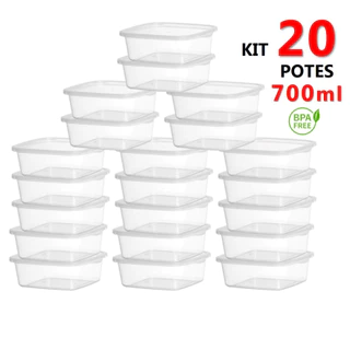Kit 20 Potes 700ml Transparente Reutilizável Para Freezer e Microondas BPA FREE Marmita Fitness Organizador de Alimento