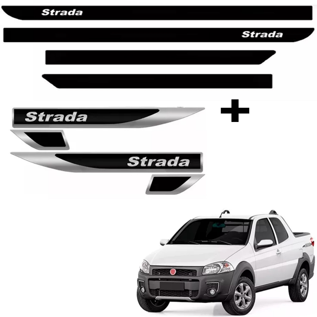 Kit Friso Lateral Strada Cab Simples + Par Adesivo Lateral Paralama ...