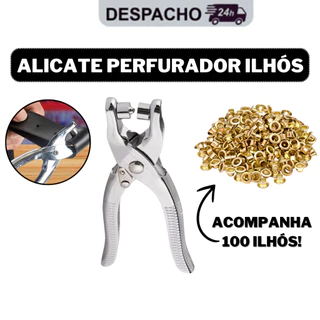 Alicate de Ilhos Aplicador Perfurador Artesanal Com 100 Ilhoses Para Botões Tênis Cintos