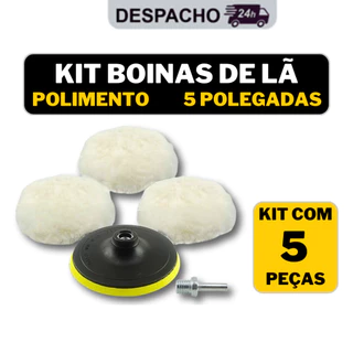 Kit Boina de Lã Polimento 125mm 5 Polegadas Automotivo Suporte com Velcro Para Politriz Parafusadeira e Furadeira