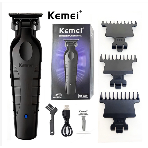 Máquina Kemei KM-2299 Professional Hair Trimmer Detailer Barber Electric Clipper Cordless Finish Cutting Machine Zero Gapped Thin Blades
