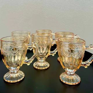 Conjunto 6 Canecas C/Pé Vidro Cristal Imperial Âmbar 190ml Taças Ambar
