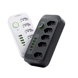 filtro de linha extensão de 2 metros com 5 tomadas 4 usb e 1 entrada tipo-c