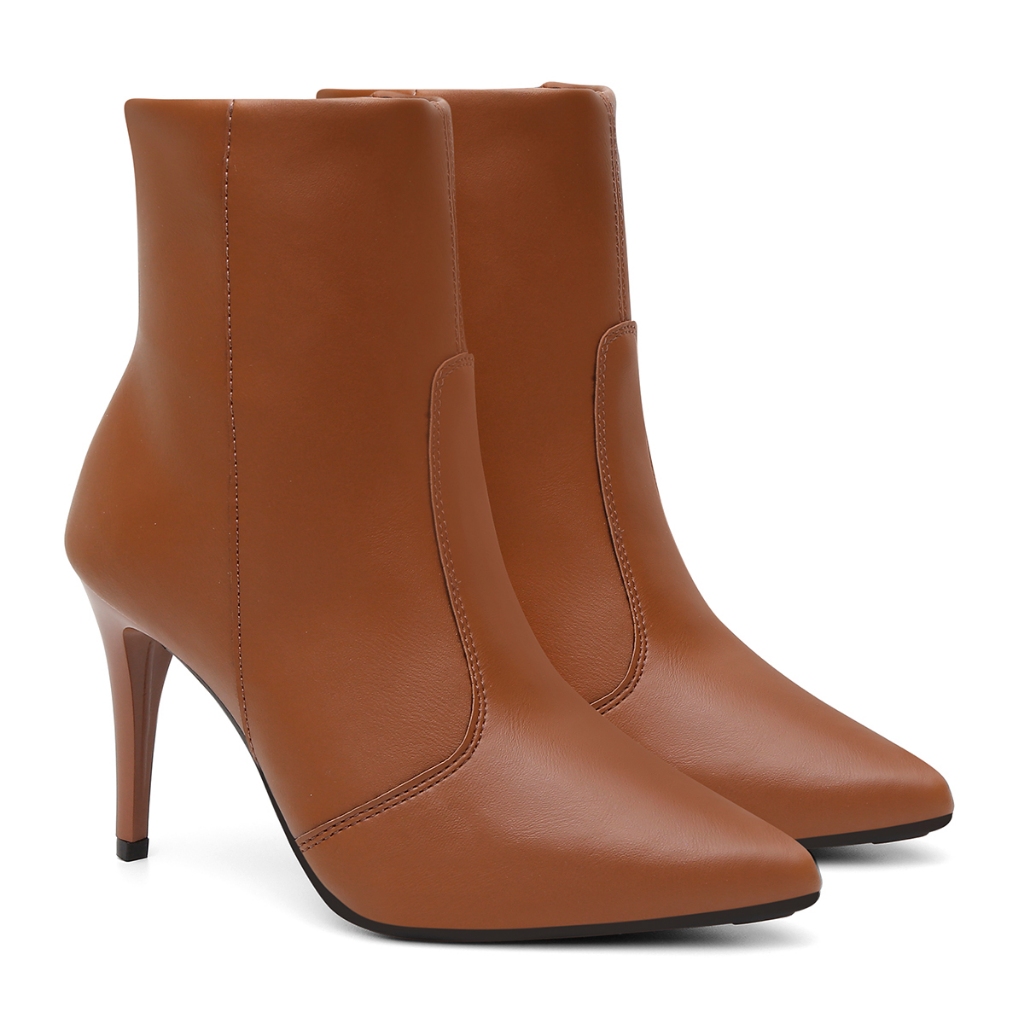 Bota Feminina Salto Fino Bico Fino Marrom Estilosa | Shopee Brasil