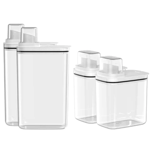 Kit 4 Peças Dispenser Flow 1,5 E 2,3 Litros Sabão Líquido Amaciante Produtos Limpeza Lavanderia