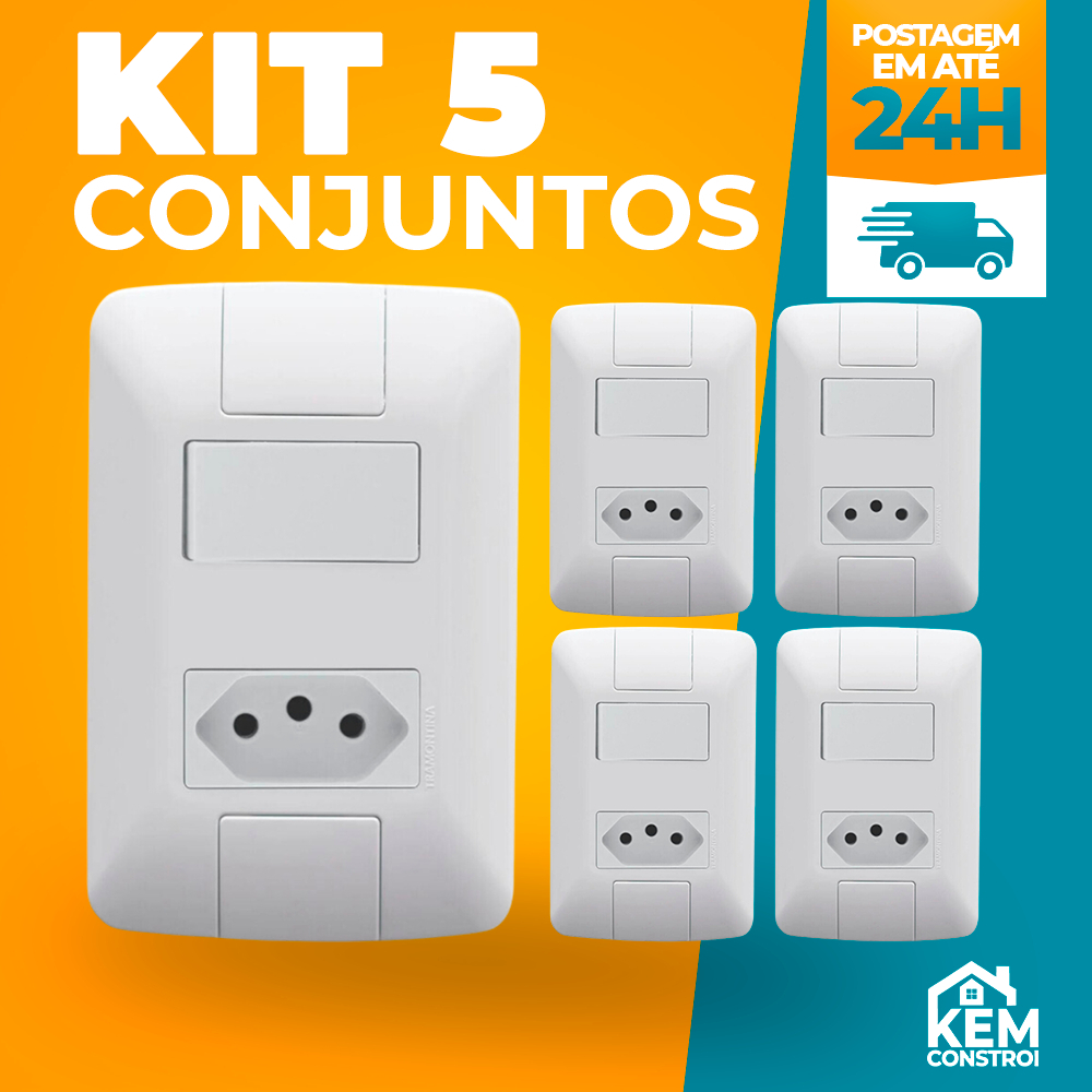 Kit 5 Conjunto Tramontina Tomada com Interruptor 20A +Tecla A6 Linha Aria
