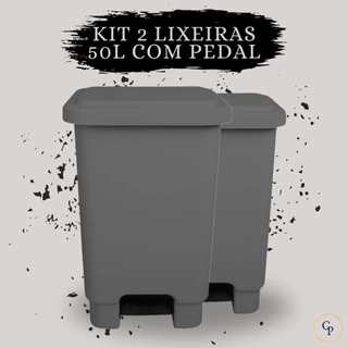Kit 2 Lixeiras 50L com Pedal Plástico Cesto Resistente Reforçada Multiuso Cozinha Banheiro Casa Lar