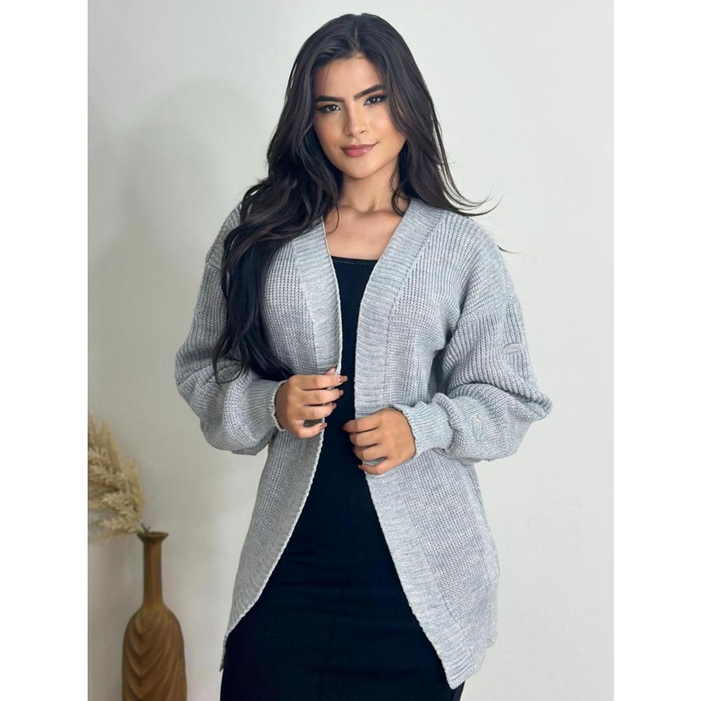 Casaco Cardigan Kimono de Tricot Manga Bufante Pipoca | Shopee Brasil