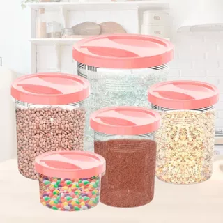 Porta Mantimento Kit Conjunto com 5 Potes e Tampa Arroz Feijão Café Açúcar Grãos