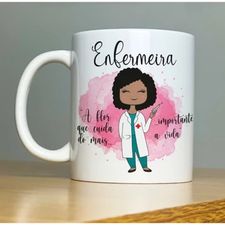 Caneca Enfermeira Flor que Ajuda Profissão Personalizada COM QUALQUER NOME