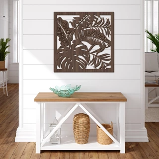 Quadro decorativo recortado em Madeira MDF 3mm, flor, floral, folhas - FOLHAGENS TROPICAL 1