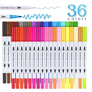 Kit 36 Caneta 2 em 1 Brush Lettering e Ponta Fina Dual Pen Canetinha Colorir Desenho Artístico Caligrafia (Multicolorido)