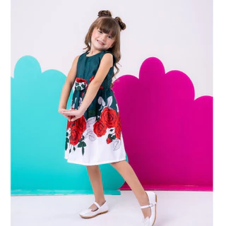 Vestido Infantil Floral Casual Festa Laço Cintura