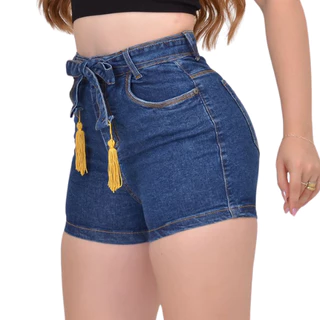 Short Jeans Feminino Cintura Alta Com Lycra - Bermuda Jeans Feminino