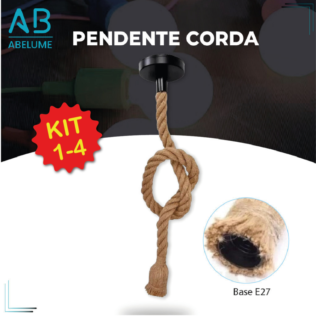 Pendente Corda 1M Retro Vintage Rústico Sisal E27 Para Decoração Com Detalhes Pérola Preta