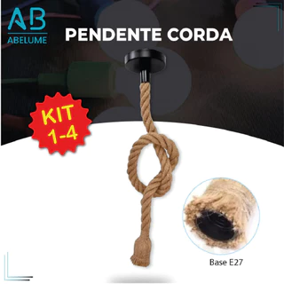Pendente Corda 1M Retro Vintage Rústico Sisal E27 Para Decoração Com Detalhes Pérola Preta
