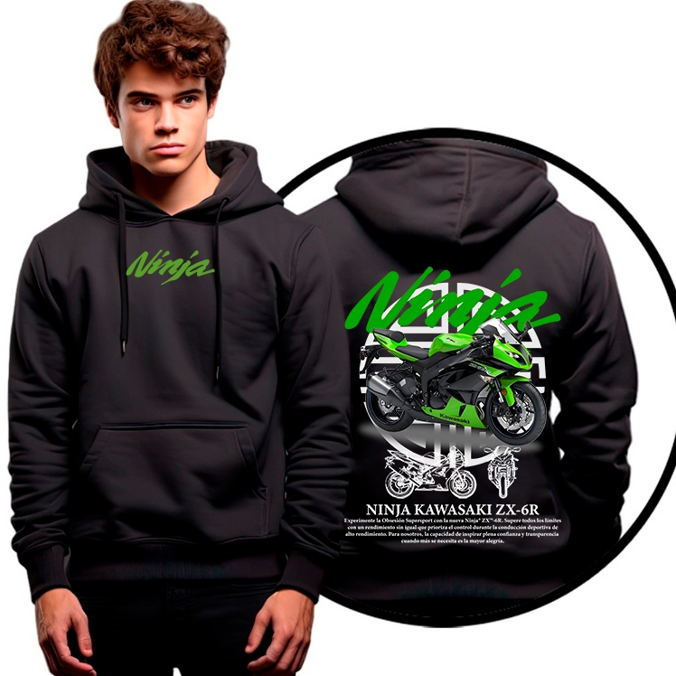 Moletom Ninja Zx 6r Moto Kawasaki Blusão Estampado Preto Racing