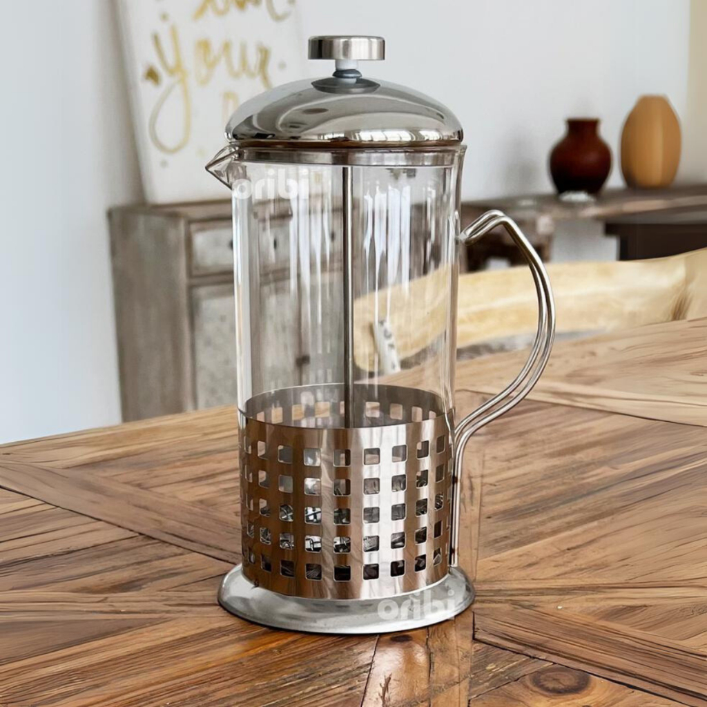 Cafeteira Prensa Francesa em Aço Inox com vidro resistente café leite cremoso chás Desiner elegante