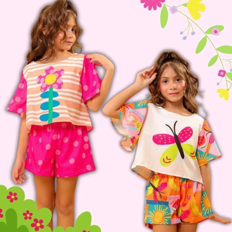 conjunto infantil menina estampado (Tamanhos 2 a 14 anos)